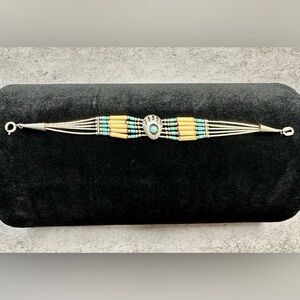 Sterling Silver Turquoise Bear Paw Bracelet | Native American Southwestern | 8”